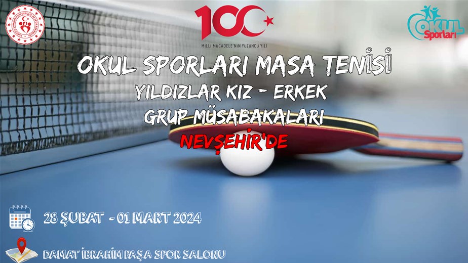 Okul Sporları Masa Tenisi Yıldızlar Grup Müsabakaları Nevşehir'de Başlıyor!