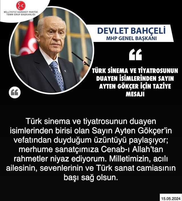 Devlet Bahçeli'den Ayten Gökçer için Taziye Mesajı