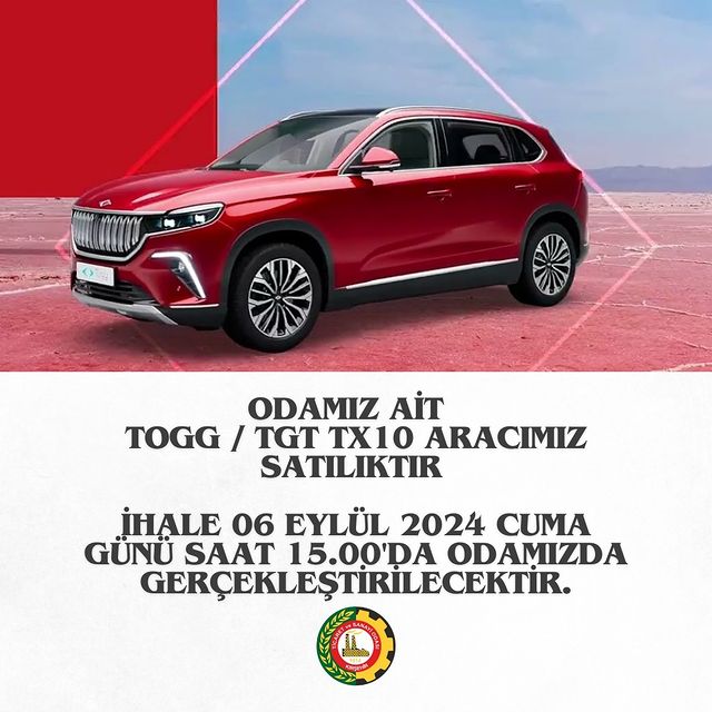 Kırşehir Ticaret ve Sanayi Odası, TOGG TGT TX10 Model Araç İhalesi Düzenliyor