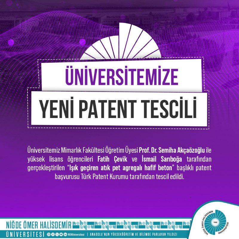 Niğde Ömer Halisdemir Üniversitesi, Türk Patent Kurumu tarafından bir patentini daha tescil ettirdi