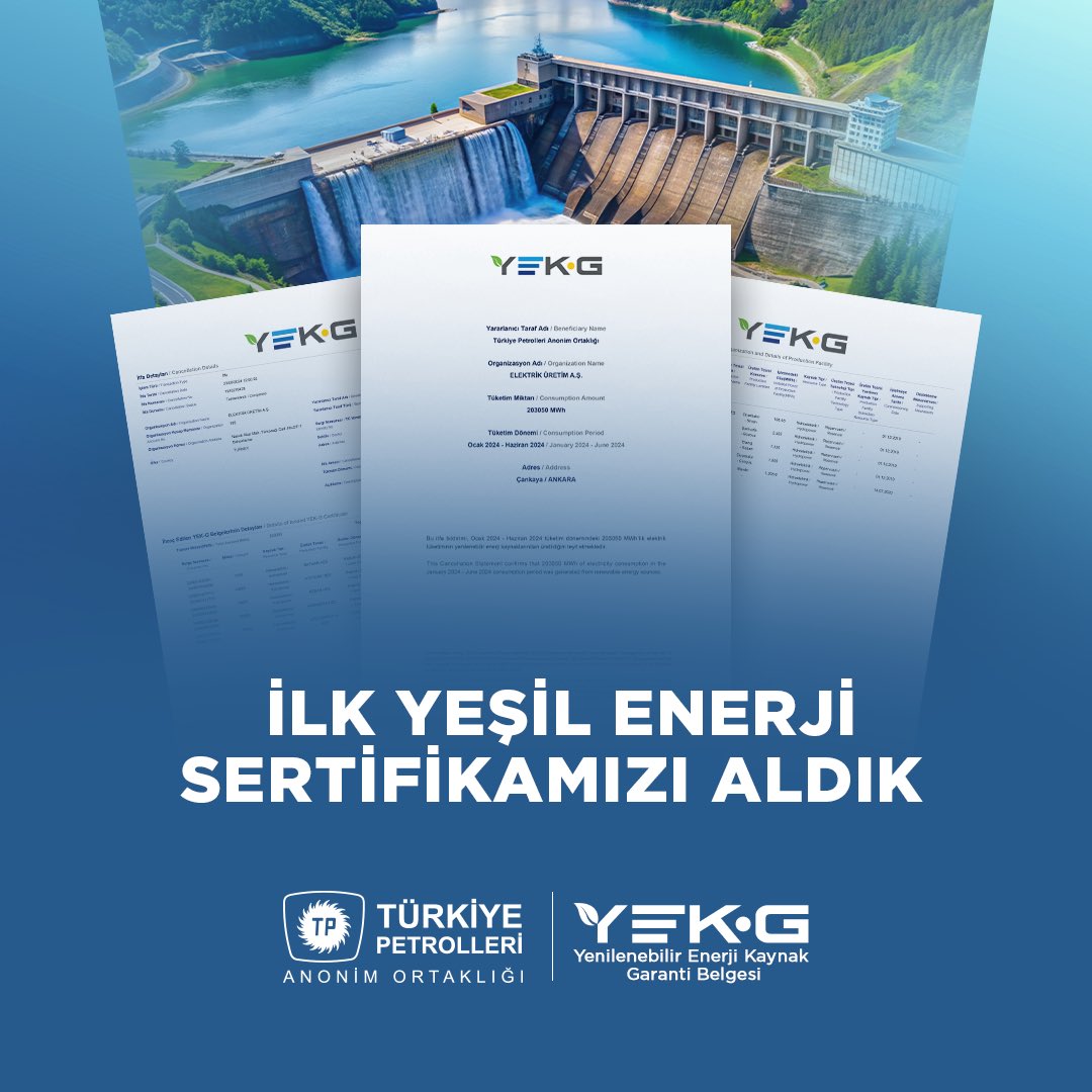 Türkiye Petrolleri A.O., Tamamen Yenilenebilir Kaynaklardan Elektrik Tüketimi Sağlayarak Önemli Bir Başarıya İmza Attı