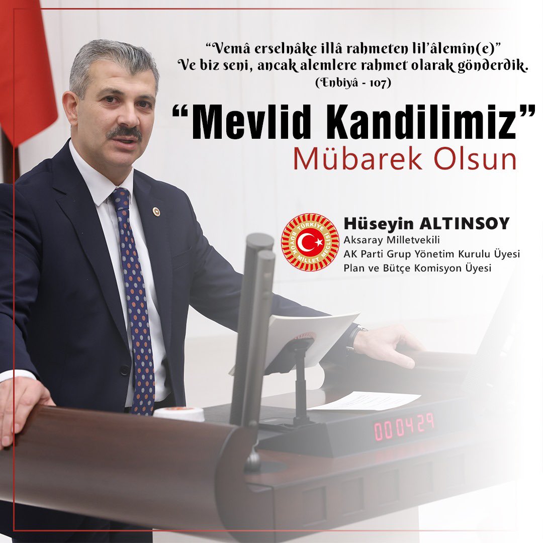 AK Parti Milletvekili Hüseyin Altınsoy Mevlid Kandili için bir mesaj yayımladı