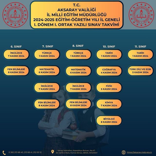 Aksaray’da Ortak Yazılı Sınav Takvimi Açıklandı