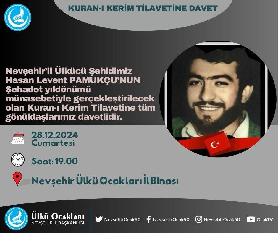 Ülkücü Şehidimiz Hasan Levent Pamukçu'nun Şehadet Yıldönümü Programı