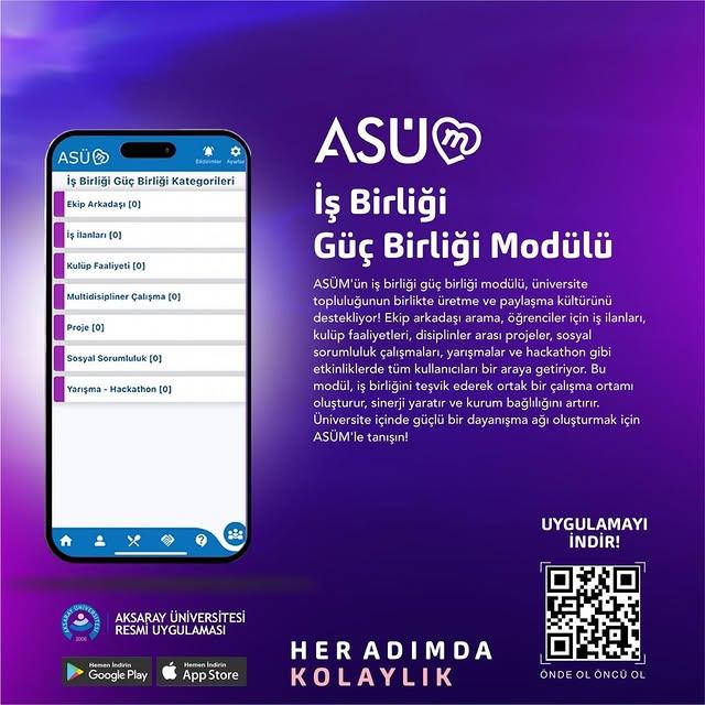 Aksaray Üniversitesi, ASÜM Mobil Uygulaması'nda İş Birliği Güç Birliği Modülü