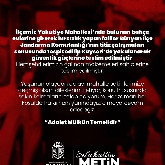 Bünyan'da Hırsızlık Olayı Aydınlatıldı