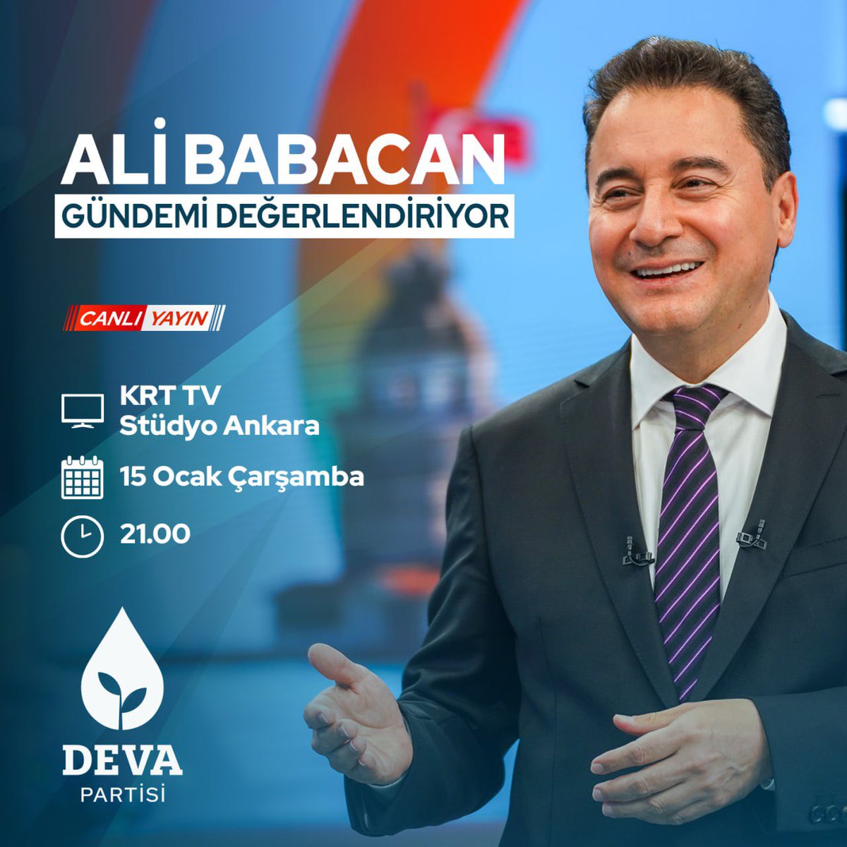 DEVA Partisi Genel Başkanı Ali Babacan, Stüdyo Ankara Programına Katılacak