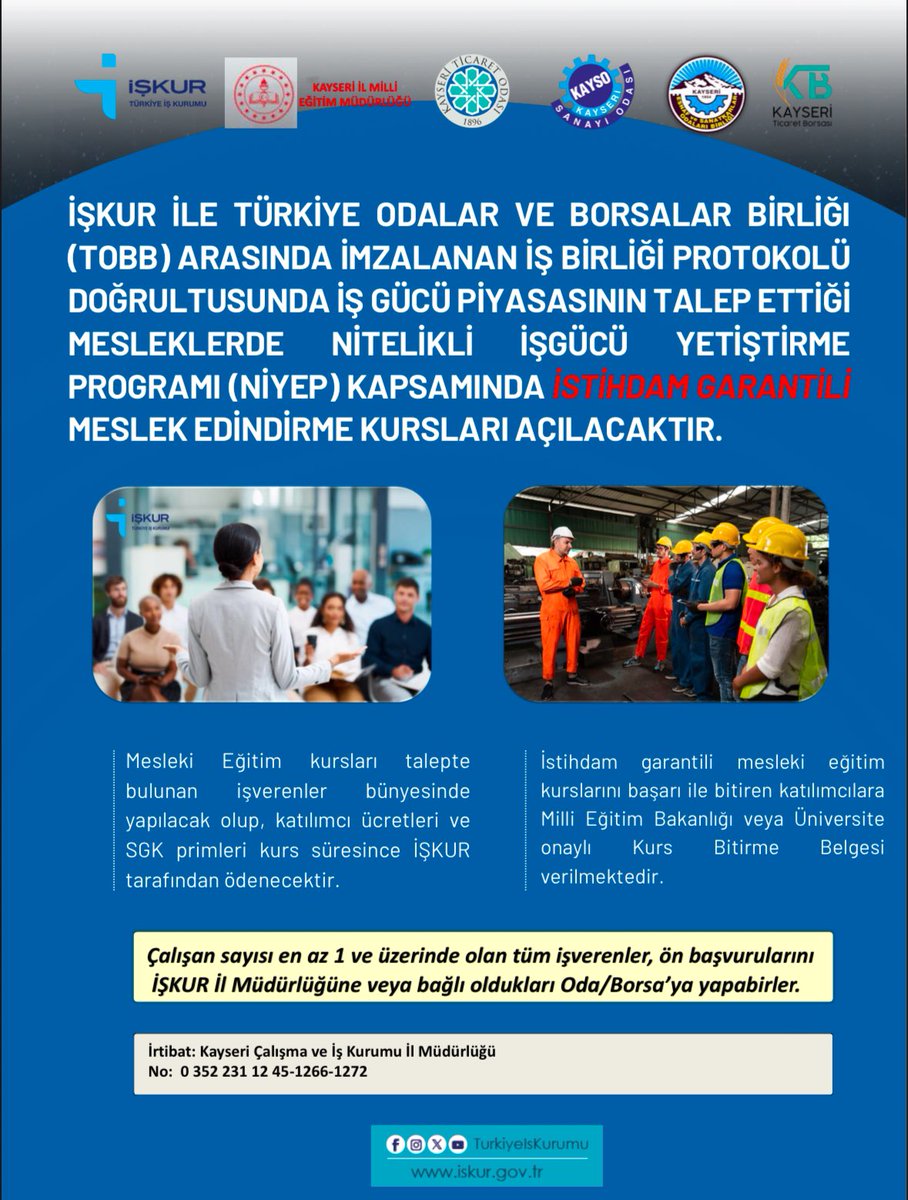 İşkur ve TOBB İş Birliğiyle Mesleki Eğitim Fırsatları