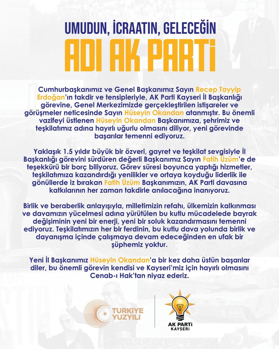 AK Parti Kayseri İl Başkanlığına Yeni Atama Gerçekleştirildi