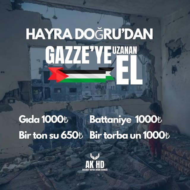 Aksaray Hayra Doğru Derneği'nden Gazzeye Büyük Yardım Eli