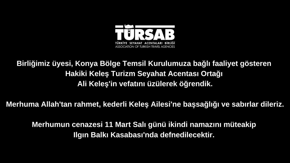 TÜRSAB Üyesi Ali Keleş'in Vefatı