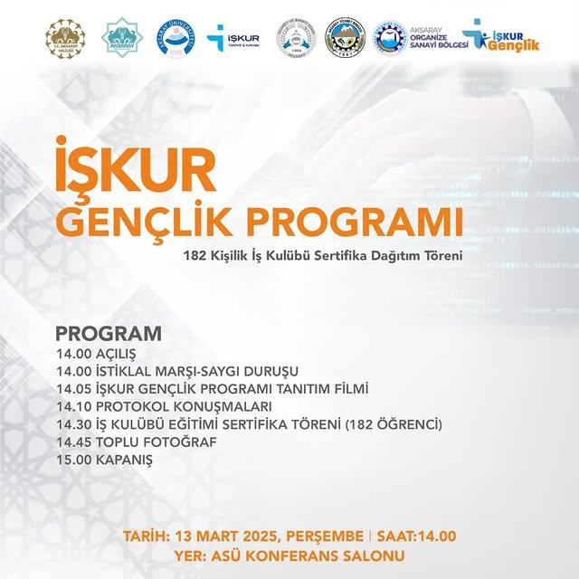 Aksaray Üniversitesi, İŞKUR Gençlik Programı Sertifika Dağıtım Töreni Düzenledi