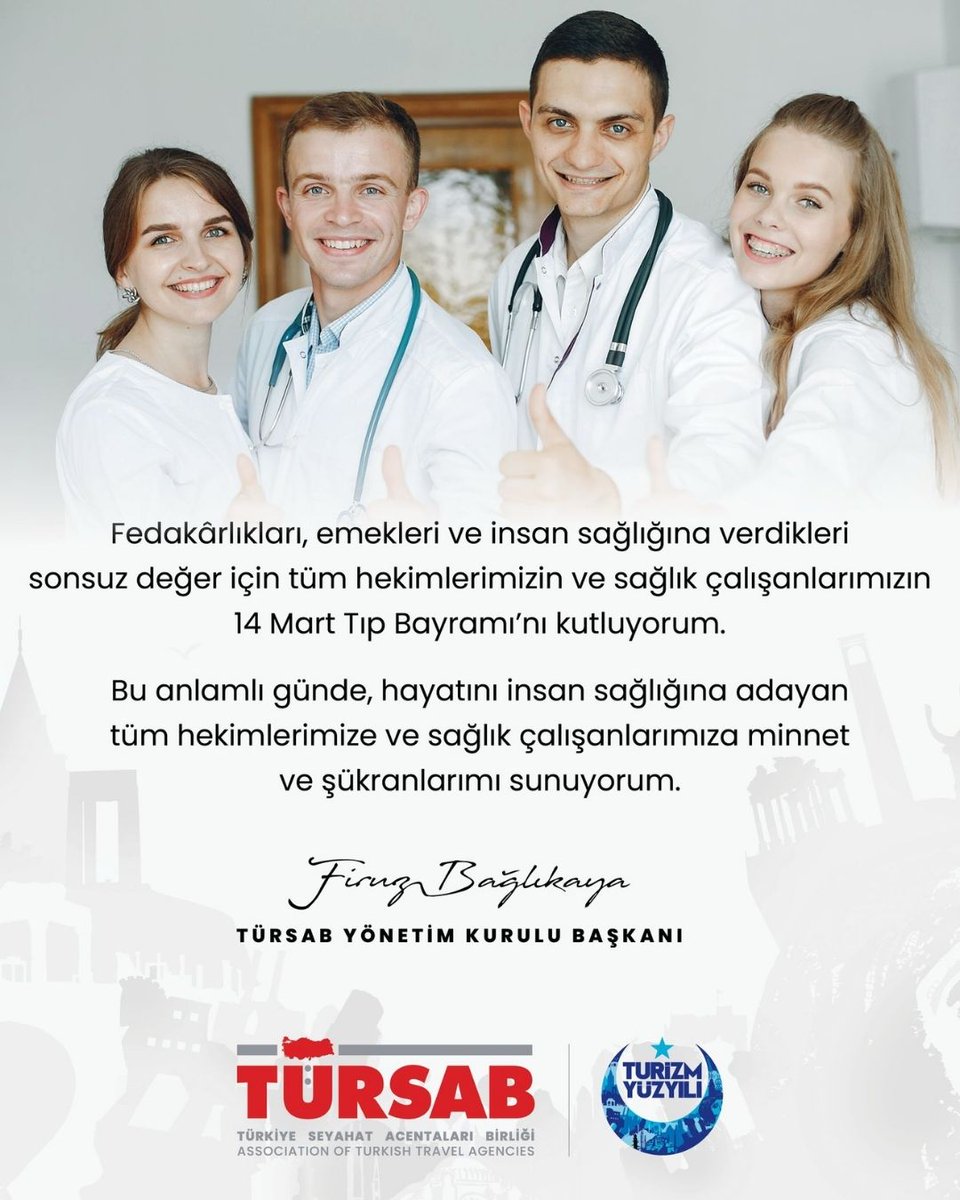 TÜRSAB'dan 14 Mart Tıp Bayramı Mesajı