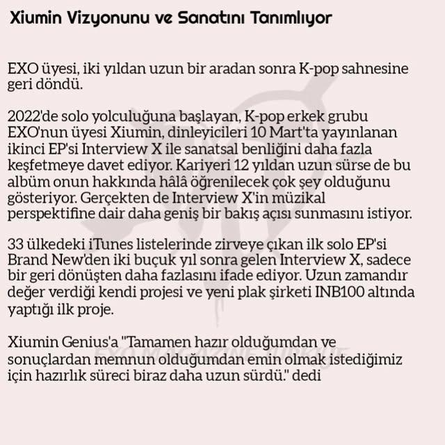 EXO'nun Xiumin Üyeliği ve Gelecek Projelerine Dair Röportaj: Söz Yazarlığına Yöneliyor