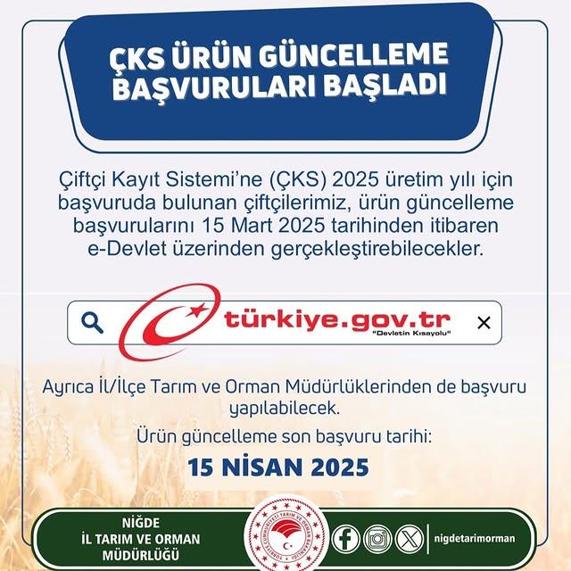 Niğde'de Çiftçi Kayıt Sistemi Güncelleme Süreci Başladı