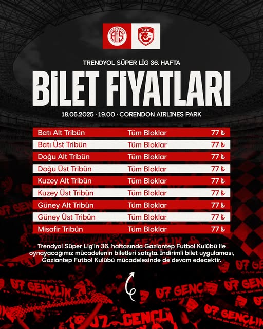 Antalyaspor - Gaziantep FK Maçı Biletleri Passo'da Satışta
